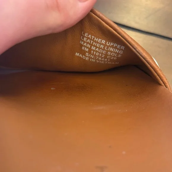 Tory Burch Tan Leather Slide Sandals with White Stripes - Picture 8 of 8